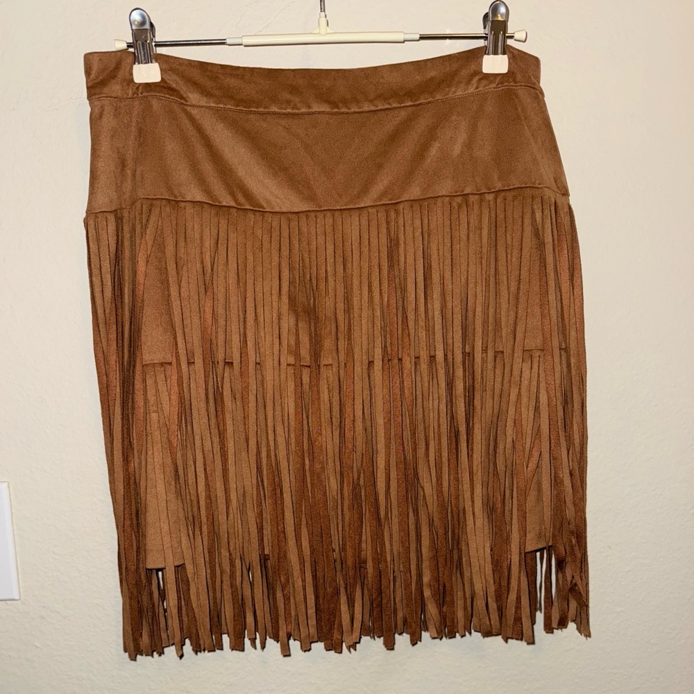 My Michelle Tan Fringe Mini Skirt
